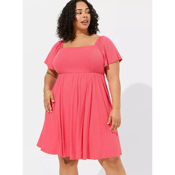 Torrid 3X NWT Rouge Red Dress Textured Knit Flutter Back Tie Dress - Picture 1 of 14